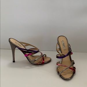 Prada Metallic Dress Sandals Shoes 36.5 6.5 Italy silver pink Strappy GORGEOUS